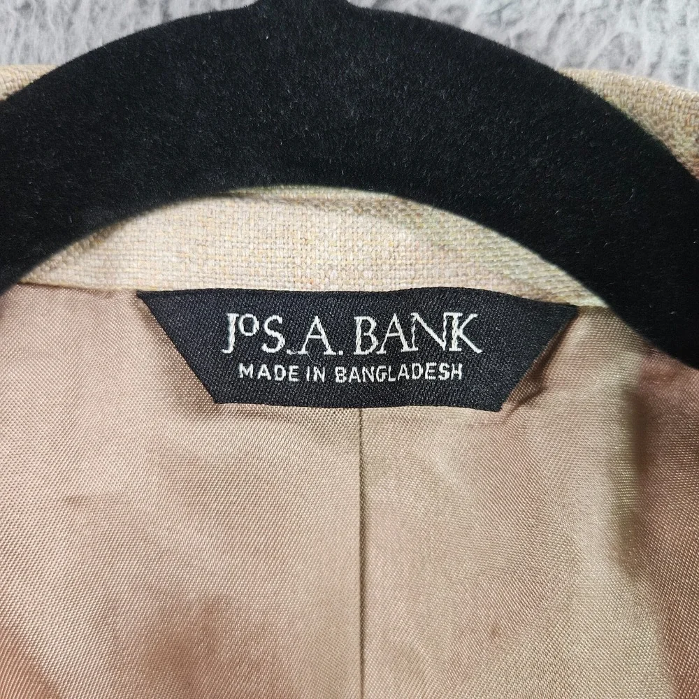 Jos‎ A Bank Sport Coat Jacket Suit Blazer Men 42L 100% Silk Beige 3-Btn